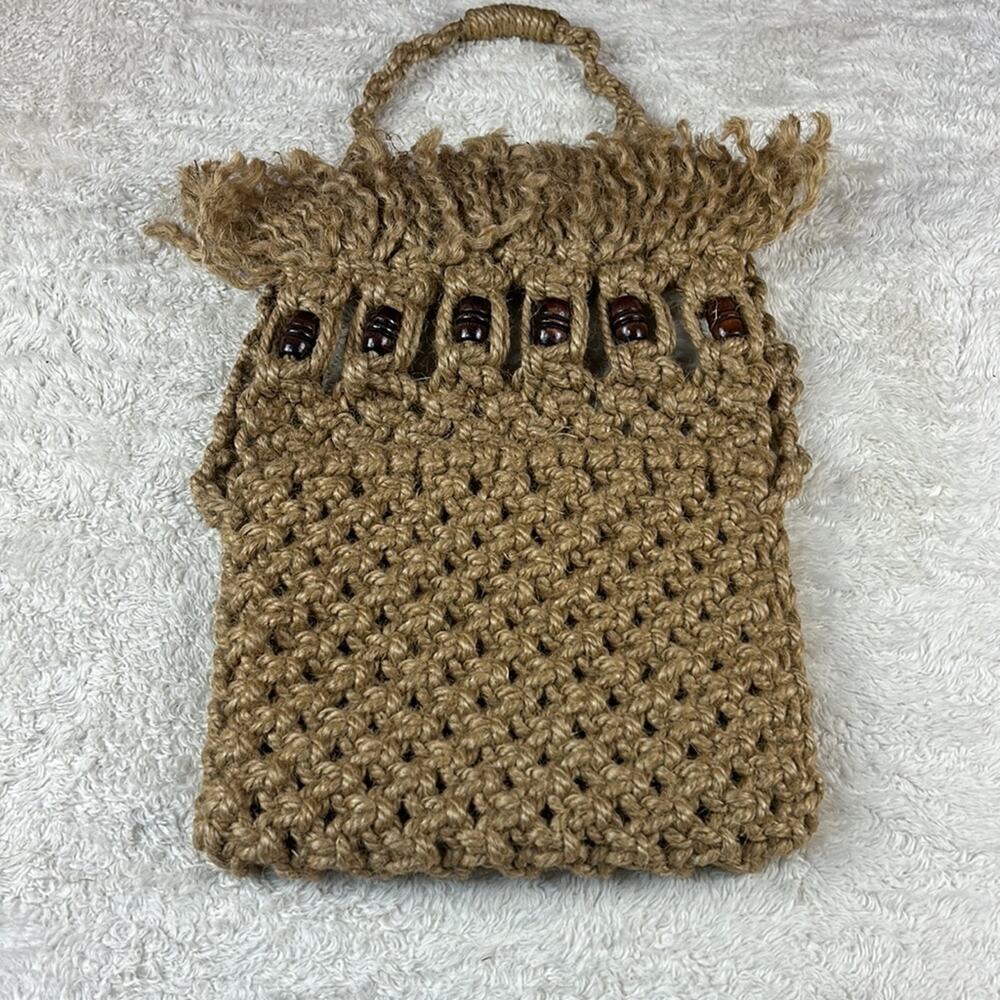 Unbranded Macrame rope and wood bead shoulder bag purse - Picture 6 of 7